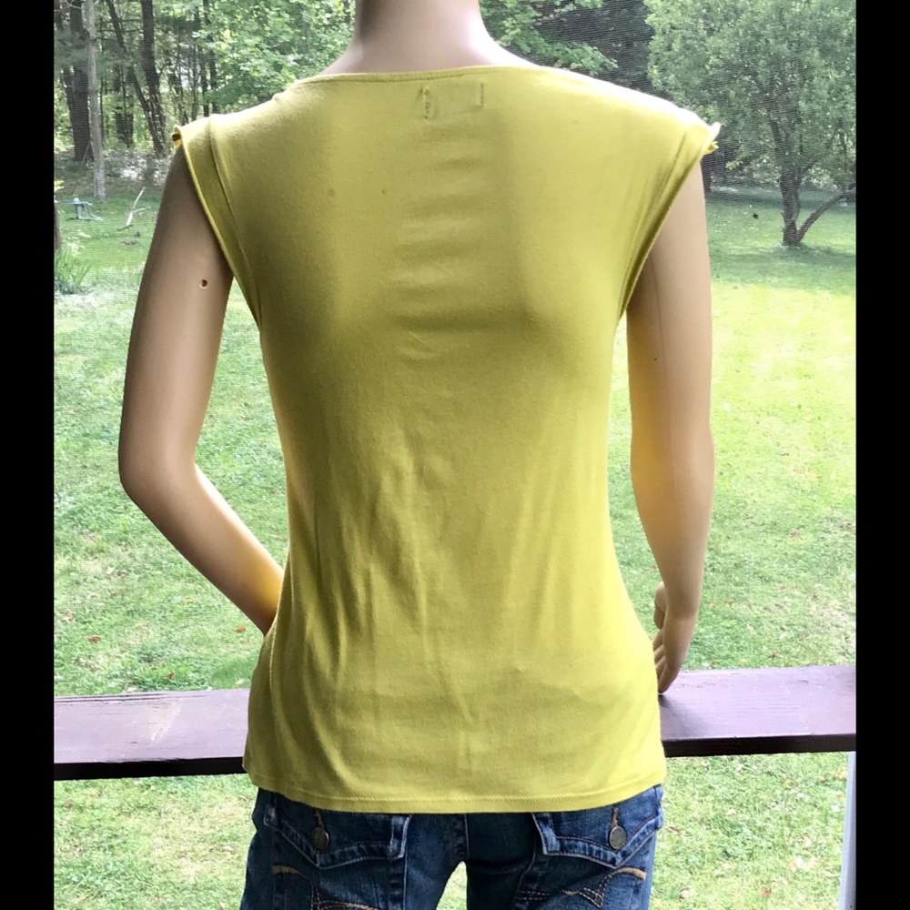 ▪️ANTHROPOLOGIE▪️DELETTA▪️Mustard Yellow Pleated Ruffle Cap Sleeve Top - Picture 2 of 8